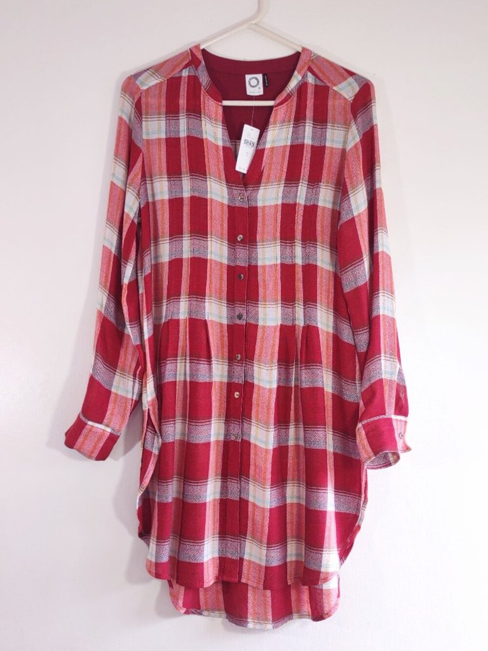 Anthropologie Akemi + Kin Lucie Red Plaid Tunic Top Shirt Size Small NWT - Picture 4 of 11